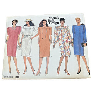 Vintage Vogue UNCUT Sewing Pattern 1370 Basic Design Loose Fitting Dress Size 10